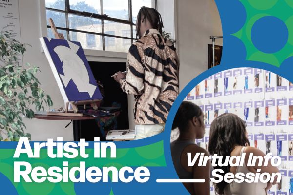 Artist in residence virtual info session with photos of artists at work