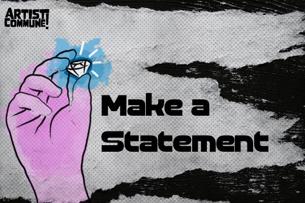 Artist Commune Make a Statement with pink hand holding a blue diamond