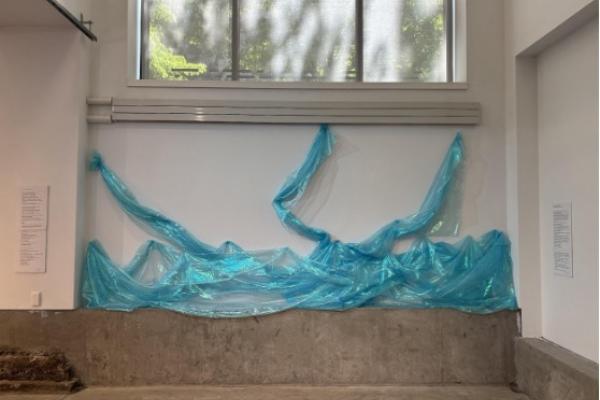 ohio river made from blue material on the gallery wall