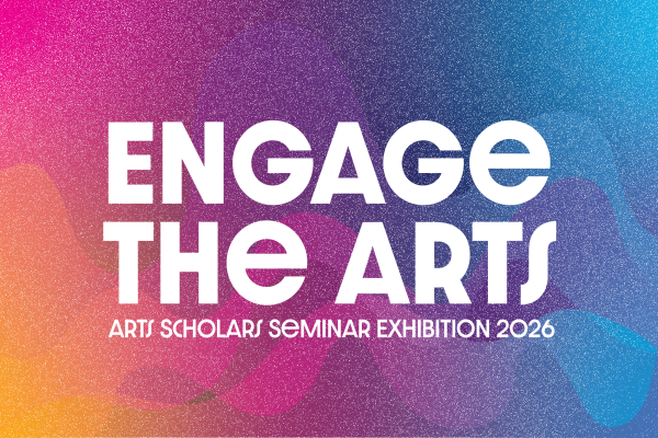 Engage the arts arts scholars online seminar exhibition 2026 on sparkly rainbow background