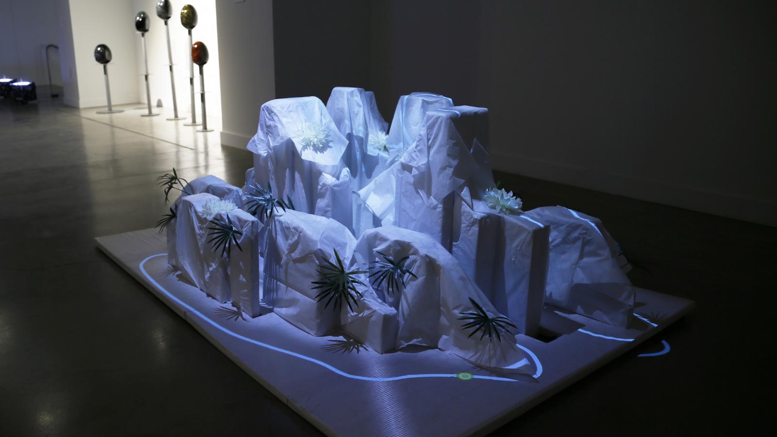 contemporary art with plants and LEDs