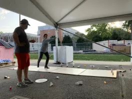 Tap dancers perform at Stillman Hall tent.